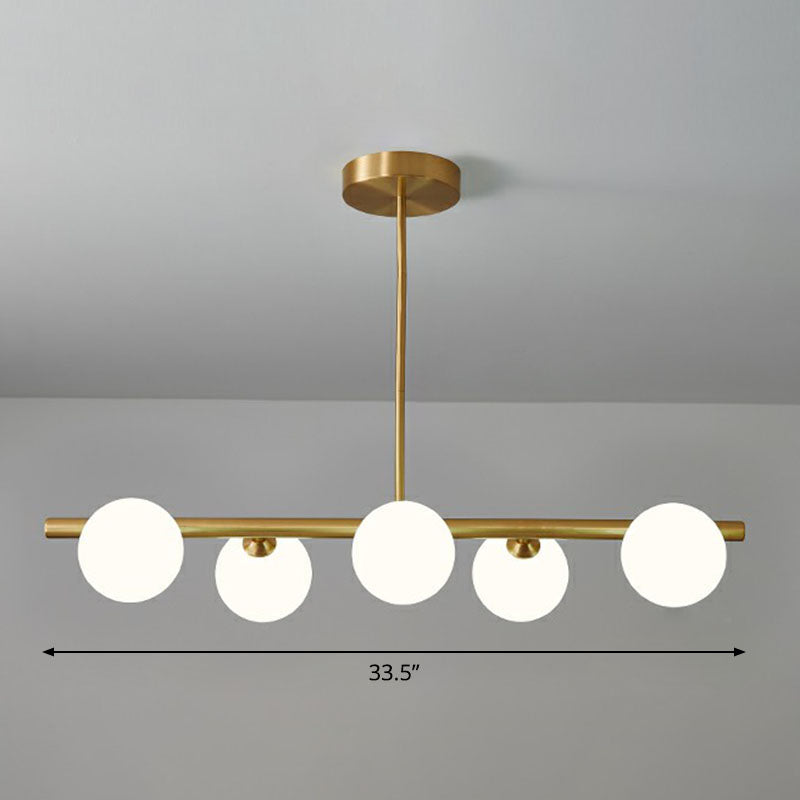 Brass Plated Glass Sphere Island Pendant Light - Modern Hanging Lighting For Dining Room 5 / White