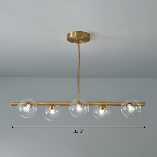 Brass Plated Glass Sphere Island Pendant Light - Modern Hanging Lighting For Dining Room 5 / Clear