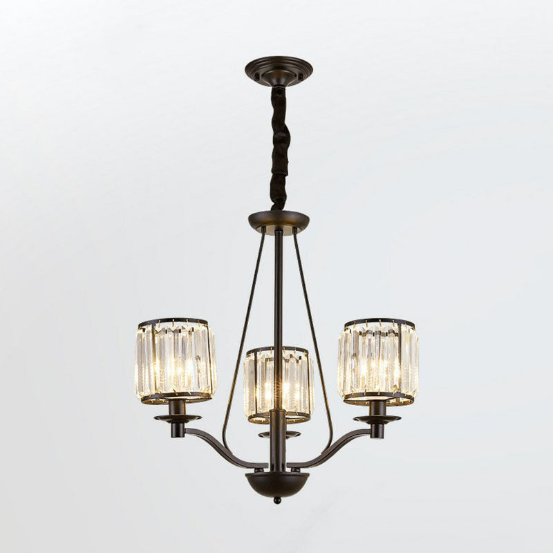 Contemporary Black Bedroom Chandelier Light With Crystal Cylinder Shade 3 /