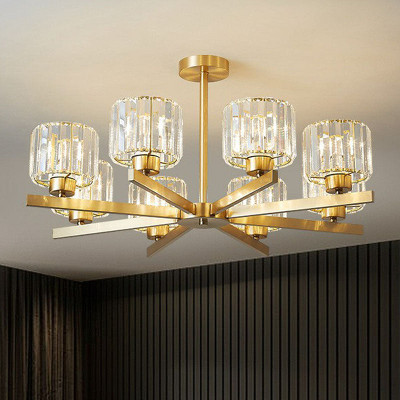 Golden Crystal Prism Sputnik Chandelier - Modern Suspension Light For Living Room
