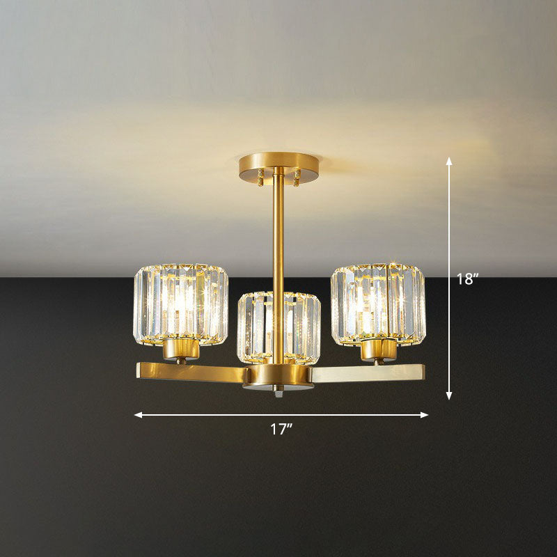 Golden Crystal Prism Sputnik Chandelier - Modern Suspension Light For Living Room 3 / Gold Up