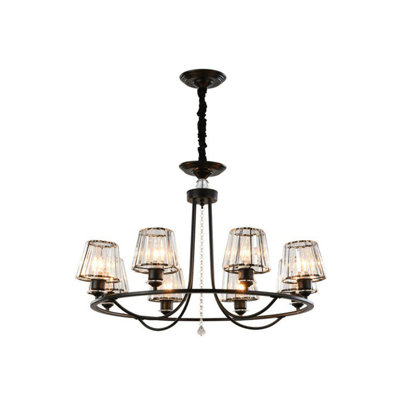 Modern Circle Chandelier With Crystal Shade - Metal Living Room Ceiling Light 8 / Black