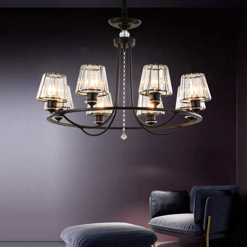 Modern Circle Chandelier With Crystal Shade - Metal Living Room Ceiling Light