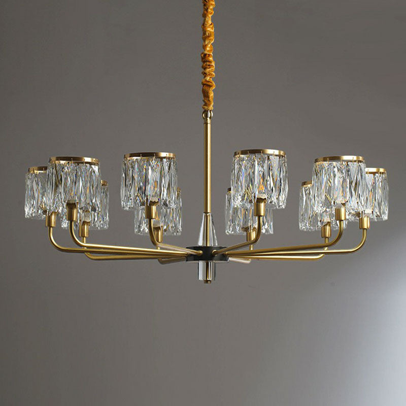 Postmodern Antique Gold Crystal Prism Chandelier Light Fixture