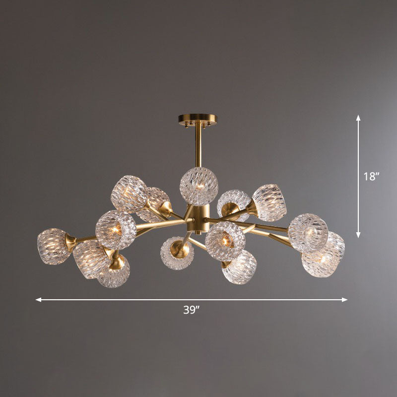 Gold Finish Chandelier With Metallic Branch Design And Clear Crystal Shade 15 /