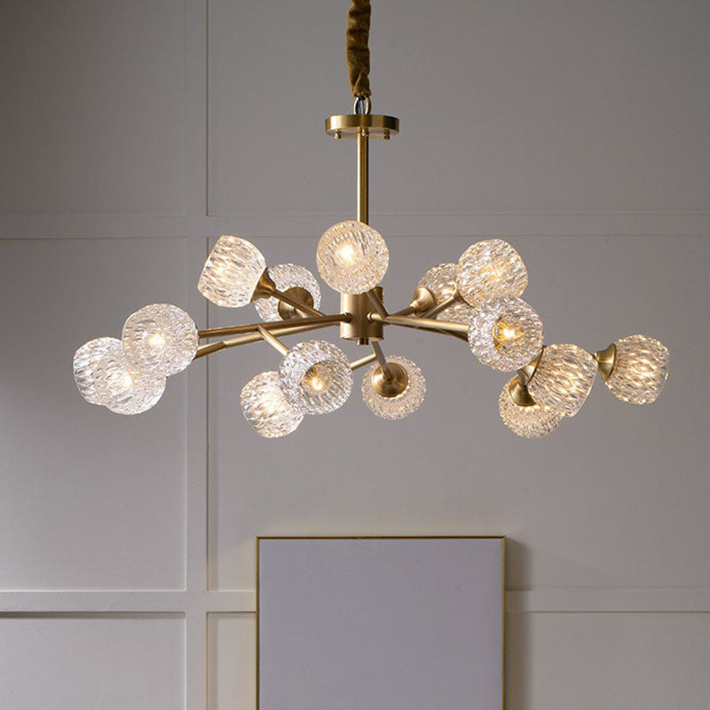 Gold Finish Chandelier With Metallic Branch Design And Clear Crystal Shade