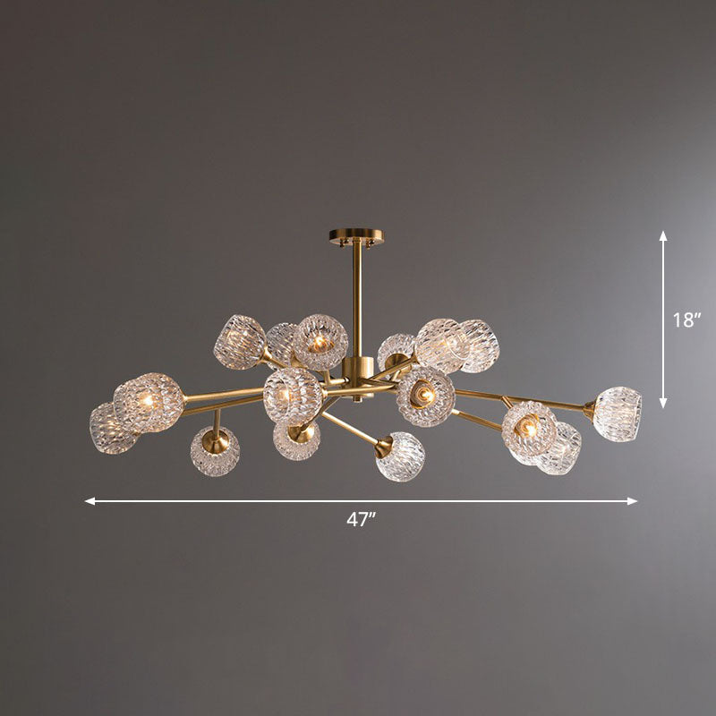 Gold Finish Chandelier With Metallic Branch Design And Clear Crystal Shade 18 /