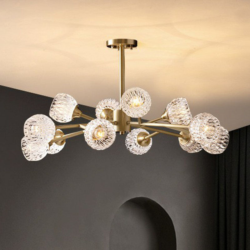 Gold Finish Chandelier With Metallic Branch Design And Clear Crystal Shade