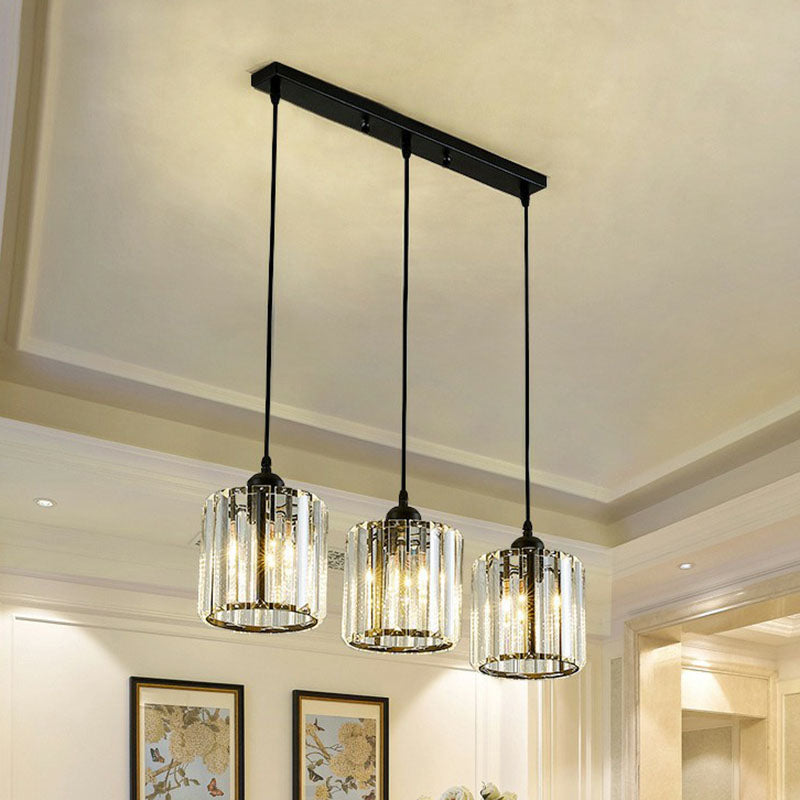 Postmodern Clear Crystal Block Pendant Light - 3-Light Hanging Fixture For Living Room Ceiling