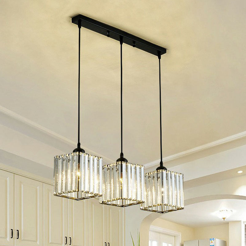 Postmodern Clear Crystal Block Pendant Light - 3-Light Hanging Fixture For Living Room Ceiling