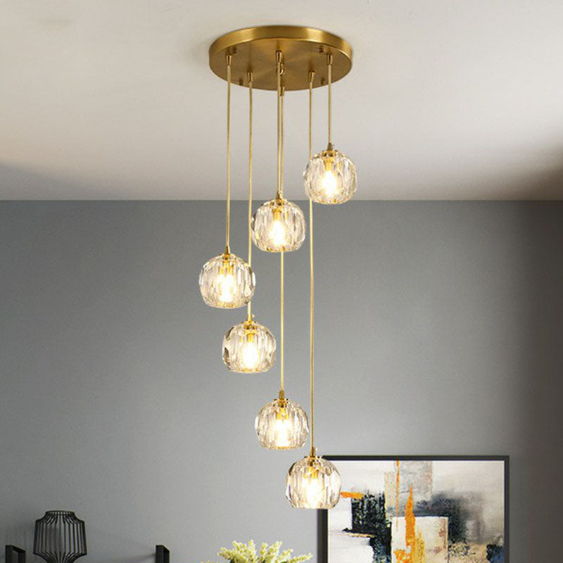 Postmodern Gold K9 Crystal Cluster Pendant Light - Elegant Hanging Lamp for Stairway