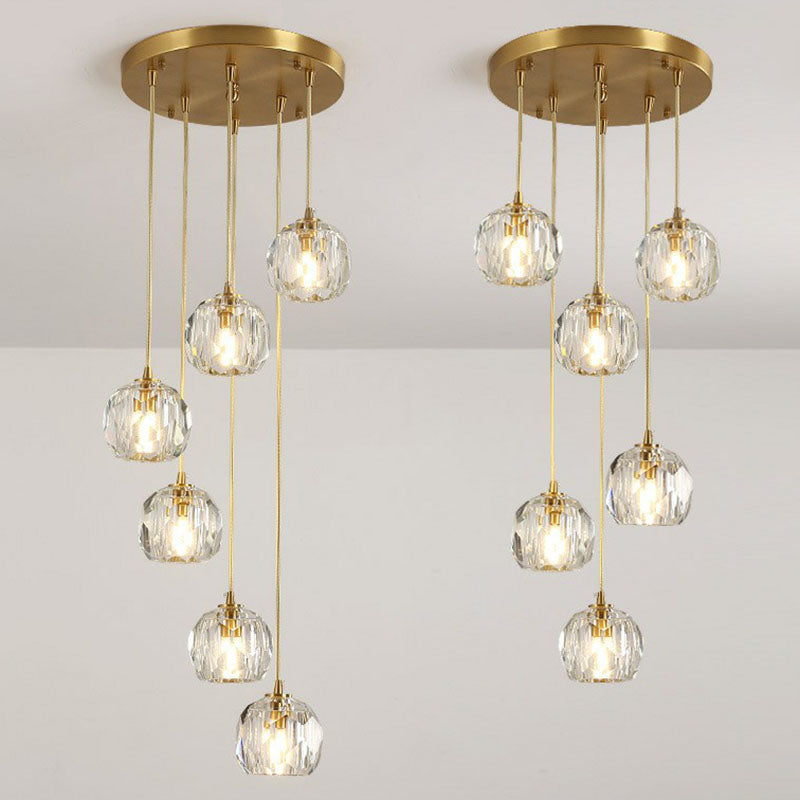 Gold K9 Crystal Pendant Lamp For Stairway Decor