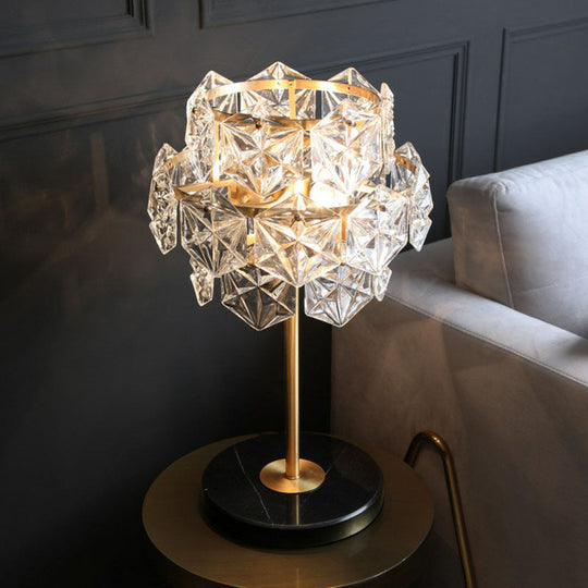 Gold Nightstand Lamp With Clear Crystal Glass Snowflakes Post-Modern Table Light (2 Bulbs)