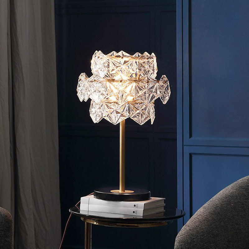 Gold Nightstand Lamp With Clear Crystal Glass Snowflakes Post-Modern Table Light (2 Bulbs)