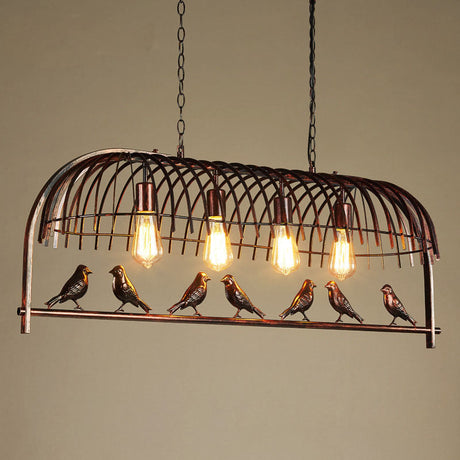 Rustic Iron Bird Cage Pendant Light With Ivy Decor - Industrial Hanging Island For Restaurants