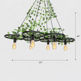 Rustic Metal Wagon Wheel Hanging Lamp With Ivy Decor For Restaurant Green Ceiling Light 6 /
