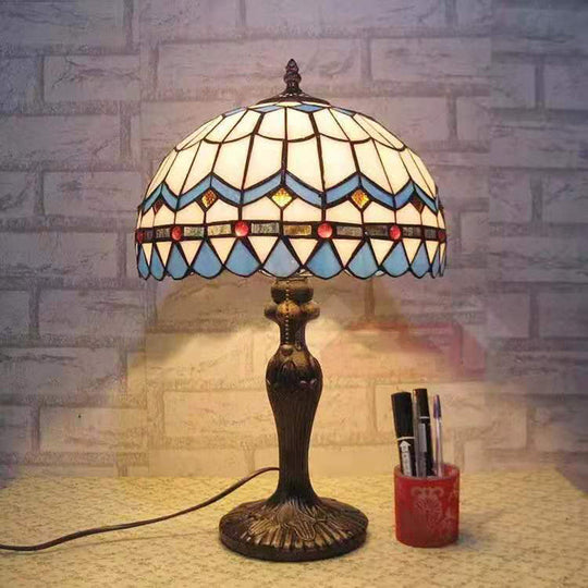 Mediterranean Dome Stained Glass Nightstand Lamp For Bedside Table