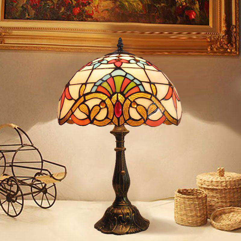 Mediterranean Dome Stained Glass Nightstand Lamp For Bedside Table Orange