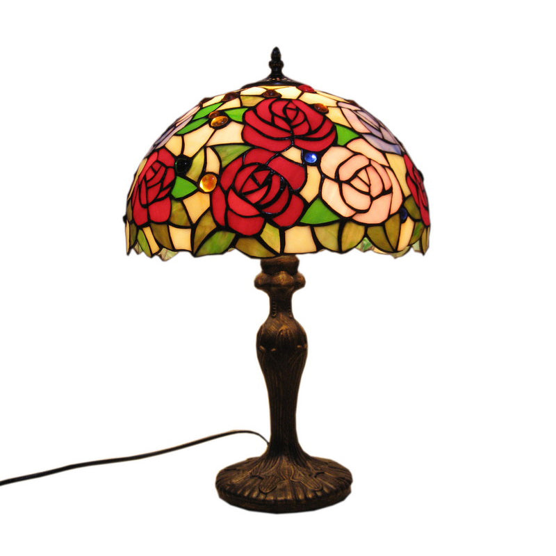 Mediterranean Dome Stained Glass Nightstand Lamp For Bedside Table Red