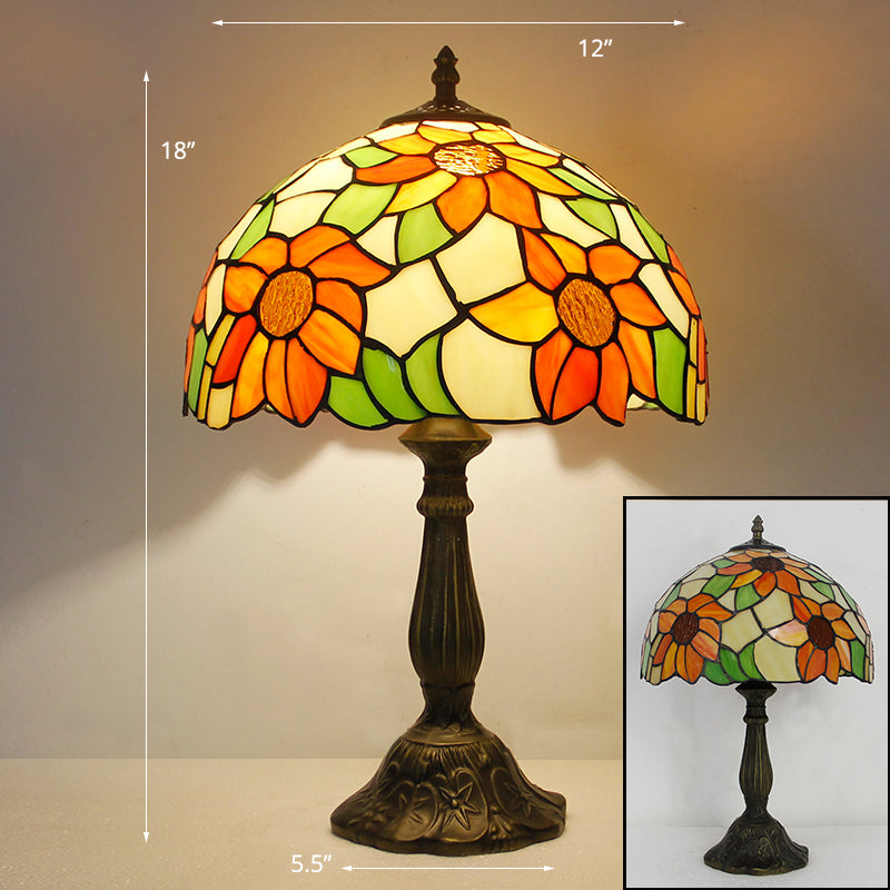 Tiffany Stained Glass Bowl Nightstand Lamp - Single-Bulb Table Light For Restaurants Orange