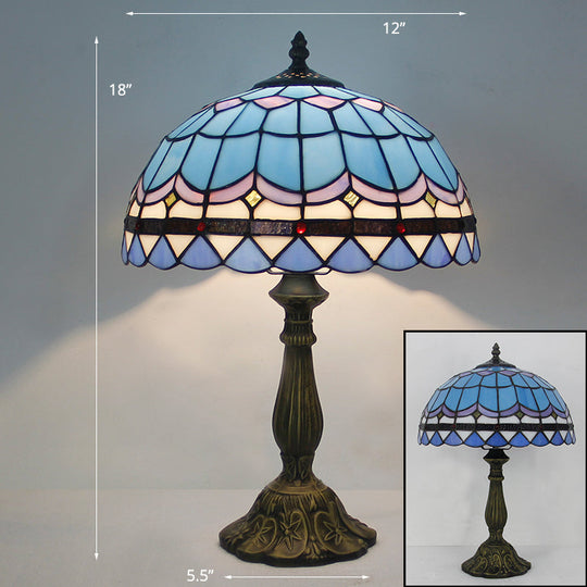 Tiffany Stained Glass Bowl Nightstand Lamp - Single-Bulb Table Light For Restaurants Blue