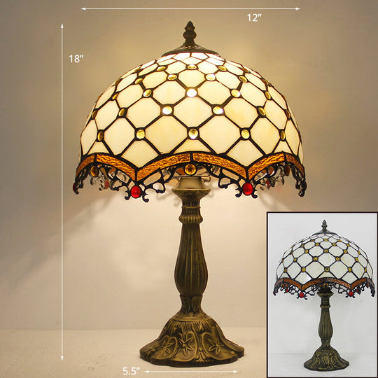 Tiffany Stained Glass Bowl Nightstand Lamp - Single-Bulb Table Light For Restaurants White
