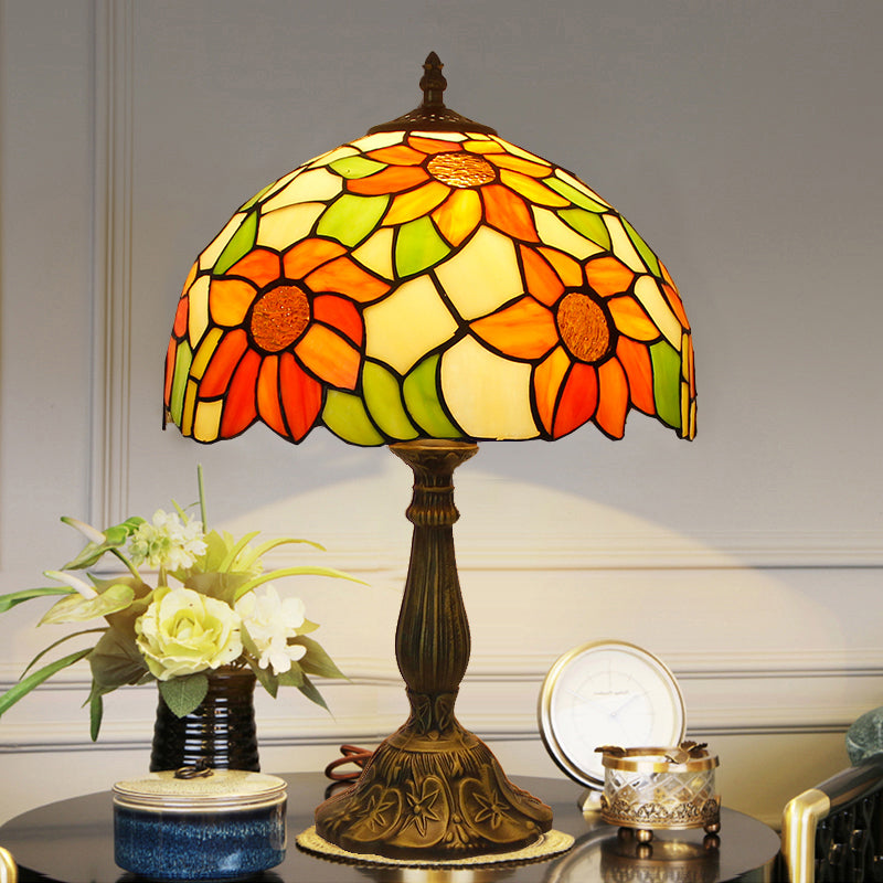 Tiffany Stained Glass Bowl Nightstand Lamp - Single-Bulb Table Light For Restaurants