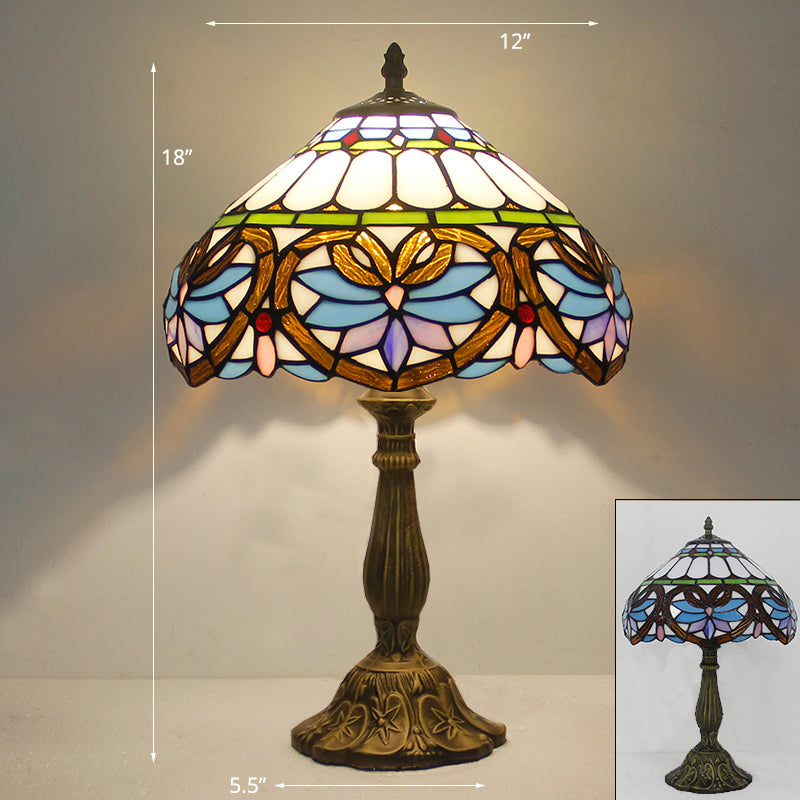 Tiffany Stained Glass Bowl Nightstand Lamp - Single-Bulb Table Light For Restaurants Purple