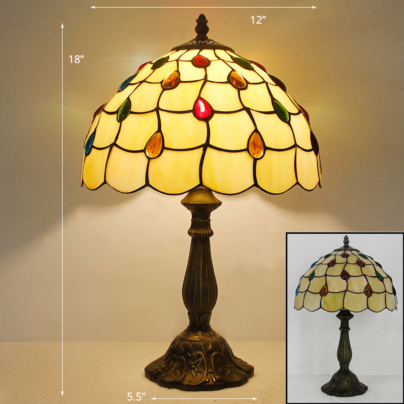 Tiffany Stained Glass Bowl Nightstand Lamp - Single-Bulb Table Light For Restaurants Yellow