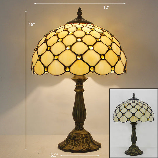 Tiffany Stained Glass Bowl Nightstand Lamp - Single-Bulb Table Light For Restaurants Beige