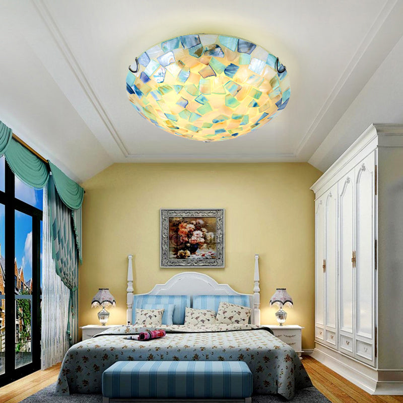 Shell Mosaic Flush Ceiling Light Tiffany Style Flush Mount Lighting Fixture for Bedroom