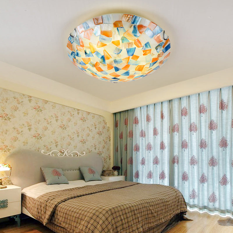 Shell Mosaic Flush Ceiling Light Tiffany Style Mount Lighting Fixture For Bedroom Orange / 12