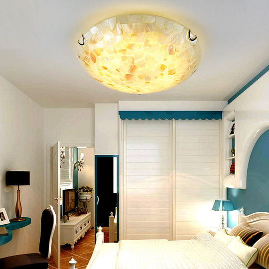 Shell Mosaic Flush Ceiling Light Tiffany Style Mount Lighting Fixture For Bedroom White / 12