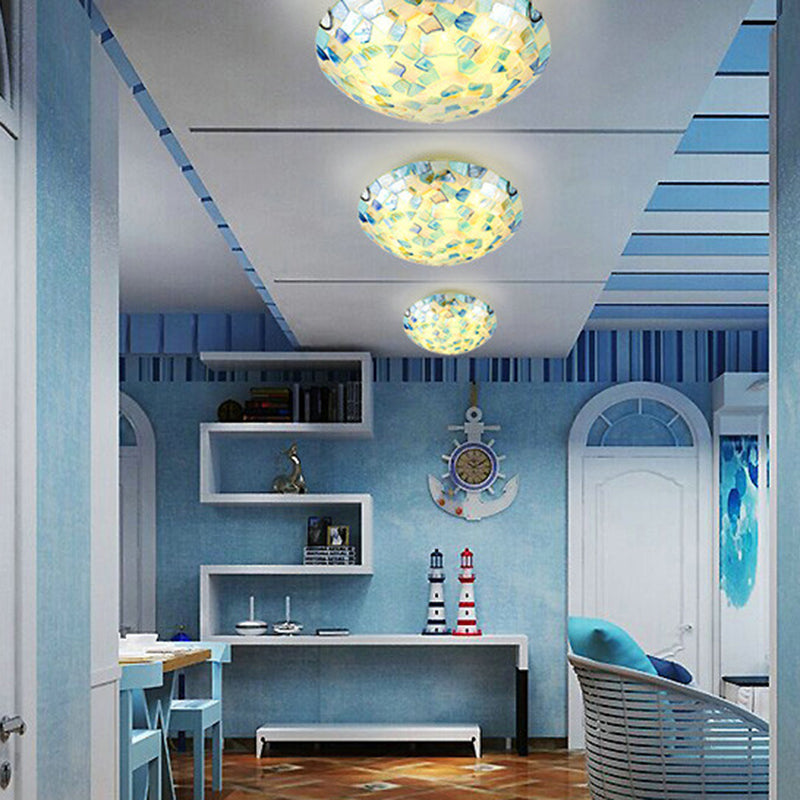 Shell Mosaic Flush Ceiling Light Tiffany Style Mount Lighting Fixture For Bedroom