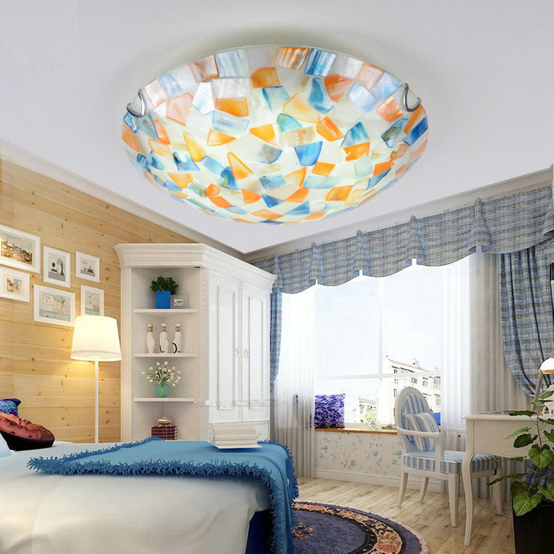 Shell Mosaic Flush Ceiling Light Tiffany Style Mount Lighting Fixture For Bedroom