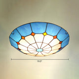 Mediterranean Gridded Glass Blue Flush Mount Ceiling Light / 19.5