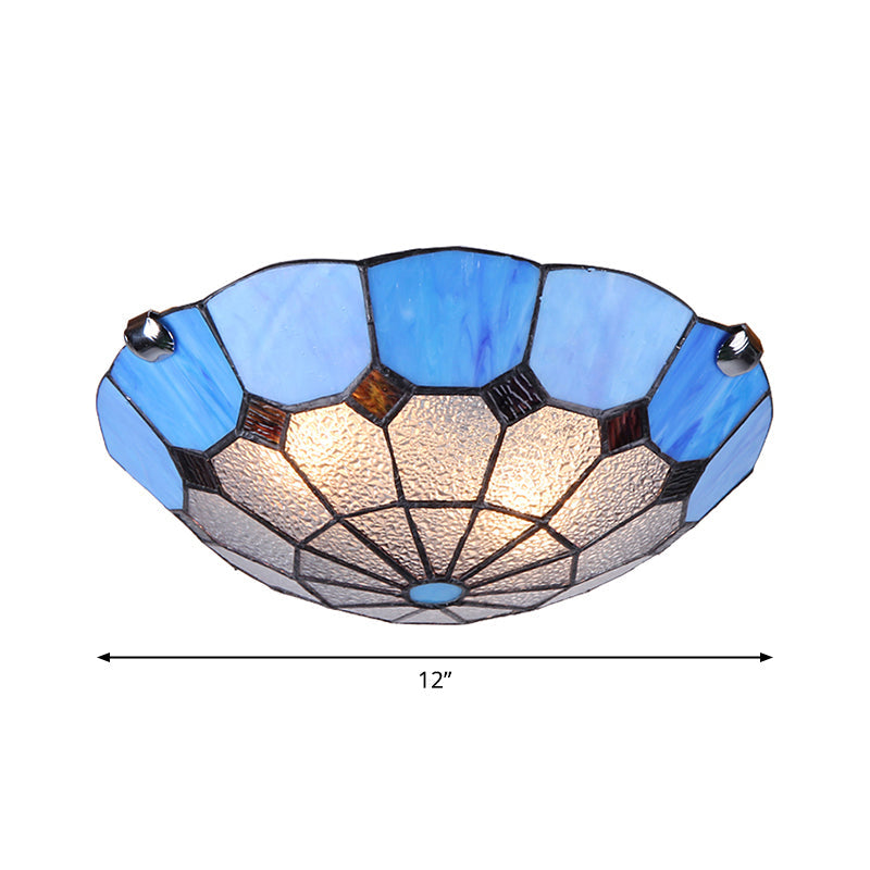 Tiffany Glass Mediterranean Flushmount Ceiling Light For Restaurants - Bowl Led Flush Mount