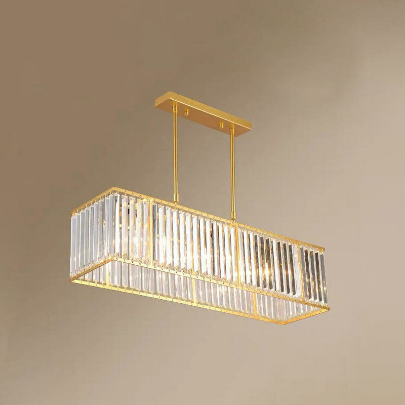Sleek Dining Room Crystal Chandelier - Rectangle Prismatic Design 4 Bulb Island Pendant Light
