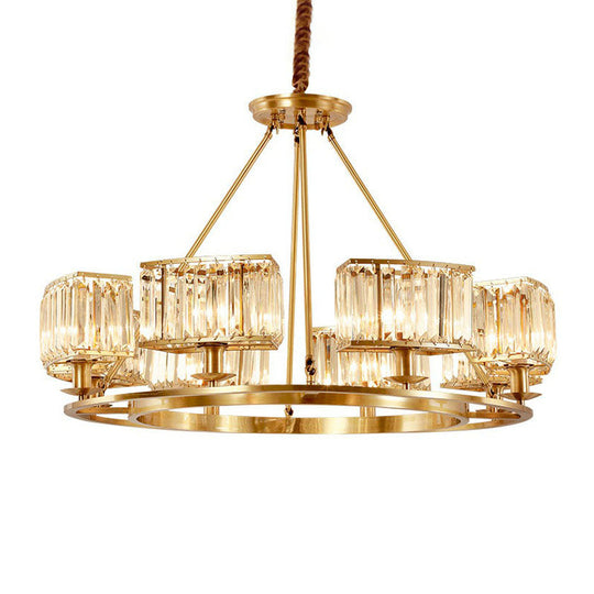 Contemporary Gold Round Chandelier Pendant Light With K9 Crystal For Living Room