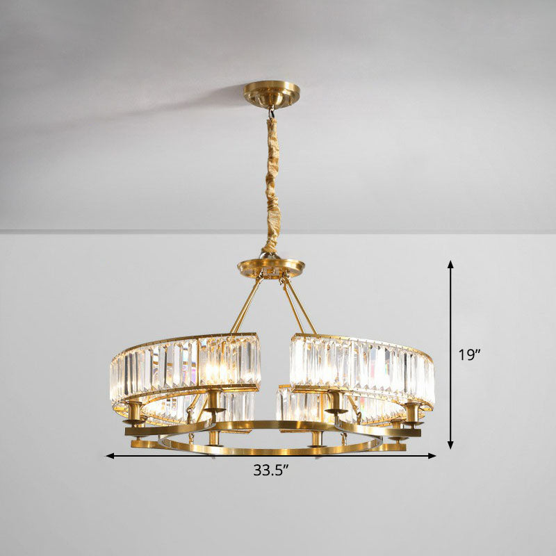 Contemporary Gold Round Chandelier Pendant Light With K9 Crystal For Living Room