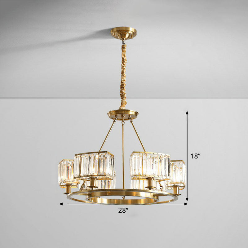 Gold Round Chandelier Pendant Light with Contemporary K9 Crystal for Elegant Living Room Décor
