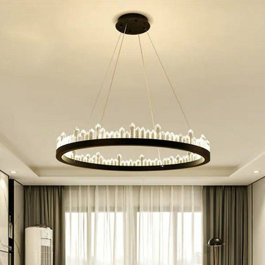 Modern Crystal Ring Chandelier - Elegant 3 Bulb Black Pendant Light