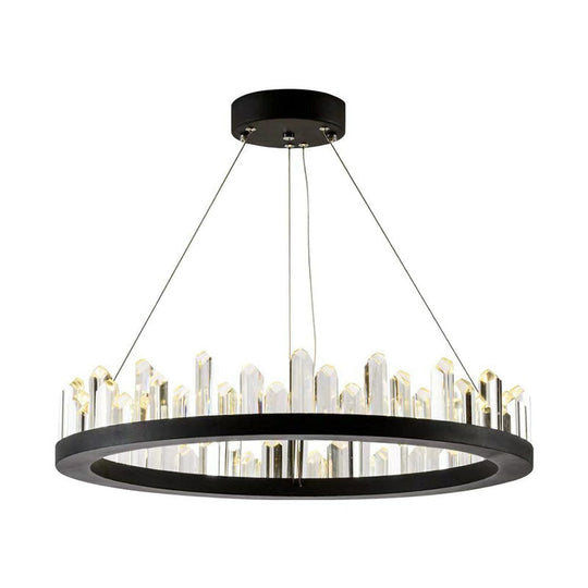 Sleek Clear Crystal Ring Chandelier Light: 3-Bulb Simplicity with Black Pendant Fixture