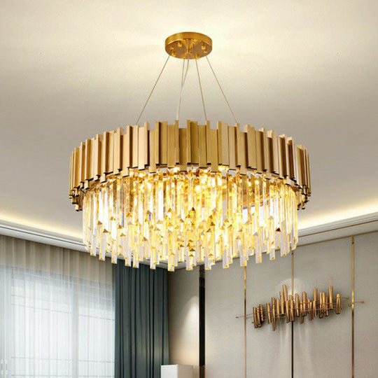 Minimalist Gold Crystal Chandelier For Living Room: Prismatic Pendant Light