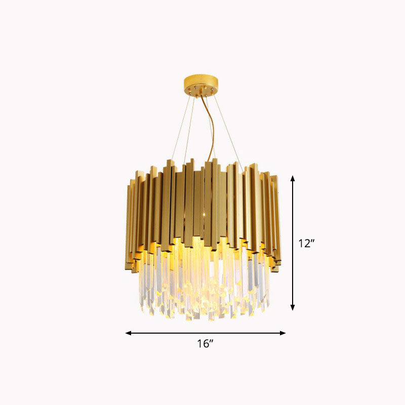 Minimalist Gold Crystal Chandelier For Living Room: Prismatic Pendant Light / 16