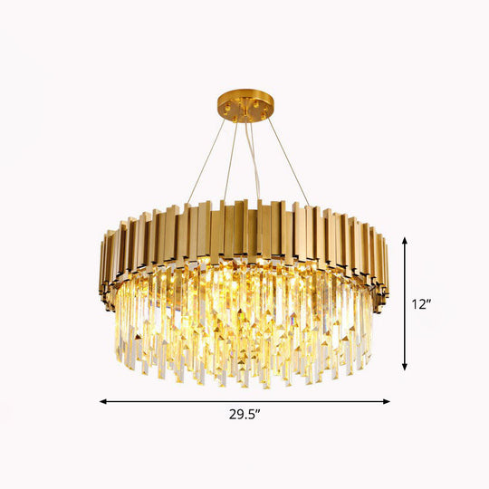 Minimalist Gold Crystal Chandelier For Living Room: Prismatic Pendant Light / 29.5