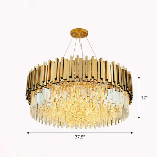 Minimalist Gold Crystal Chandelier For Living Room: Prismatic Pendant Light / 37.5