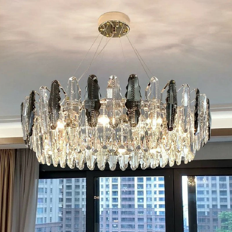 Modern Crystal Drum Chandelier - Clear Living Room Suspension Lighting Fixture