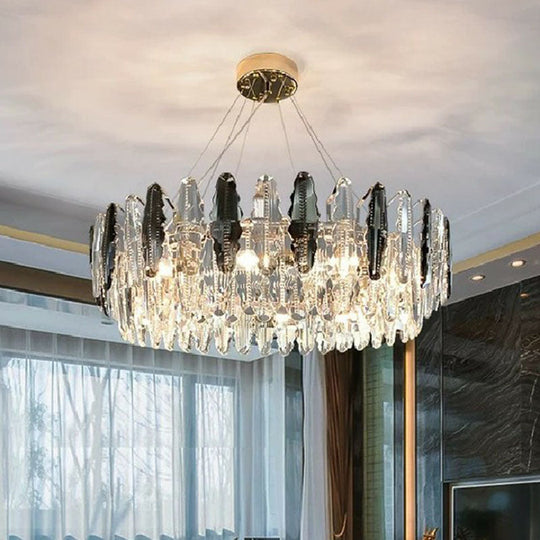 Crystal Drum Suspension Chandelier For Modern Living Room Lighting