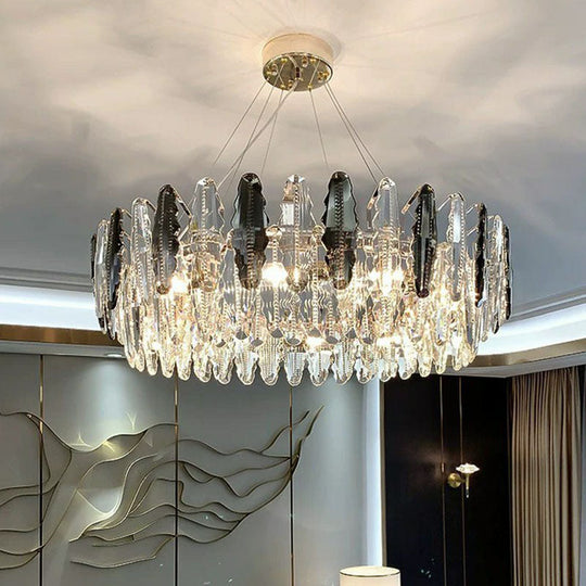 Modern Crystal Drum Chandelier - Clear Living Room Suspension Lighting Fixture